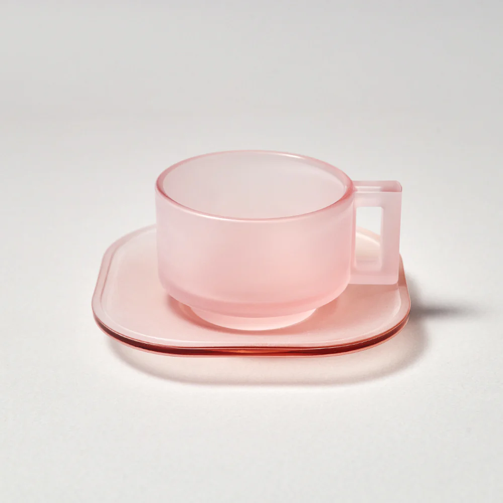 Pink Frosted Glass Cup w/ Saucer - Image 3